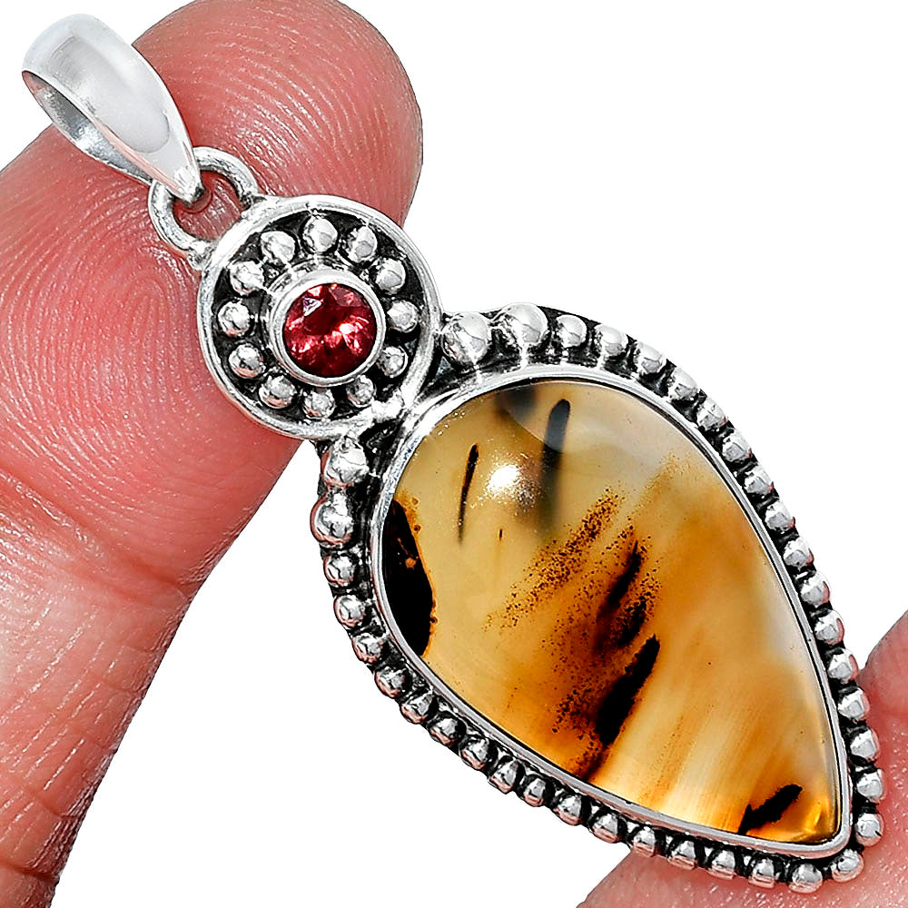 Natural Montana Agate - USA & Garnet Pendant P-1500 SDP152879