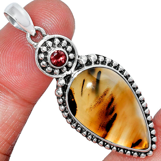 Natural Montana Agate - USA & Garnet Pendant P-1500 SDP152879