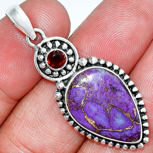 Copper Purple Turquoise & Garnet Pendant P-1500 SDP152884