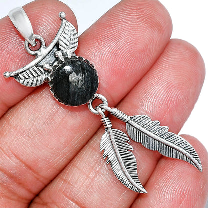 Feather - Silver Leaf Obsidian Pendant P-1284 SDP152892