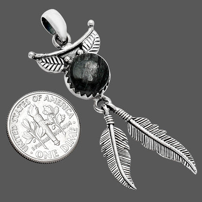 Feather - Silver Leaf Obsidian Pendant P-1284 SDP152892