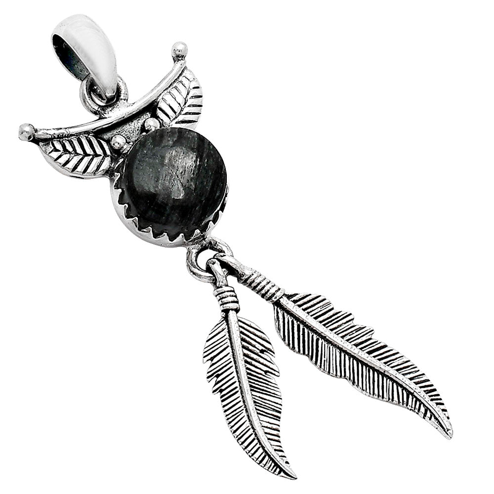 Feather - Silver Leaf Obsidian Pendant P-1284 SDP152892
