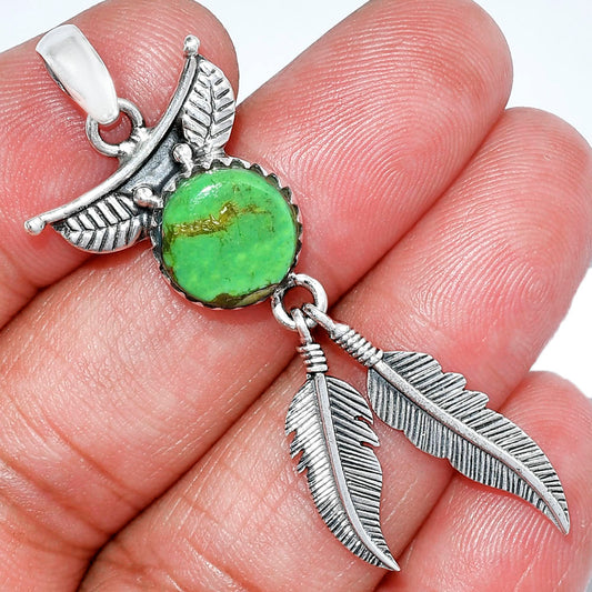 Feather - Copper Green Turquoise Pendant P-1284 SDP152929