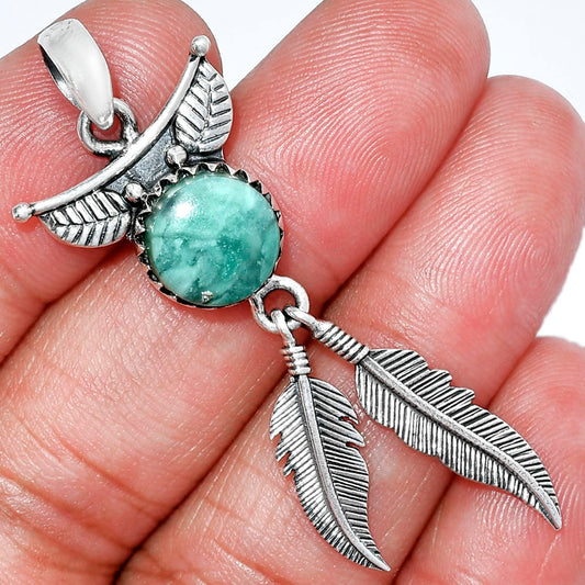 Feather - Natural Green Lace Agate Pendant P-1284 SDP152935