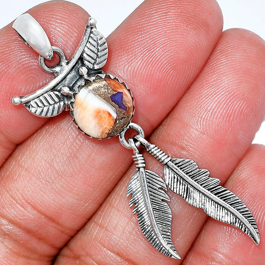 Feather - Spiny Oyster Turquoise Pendant P-1284 SDP152940