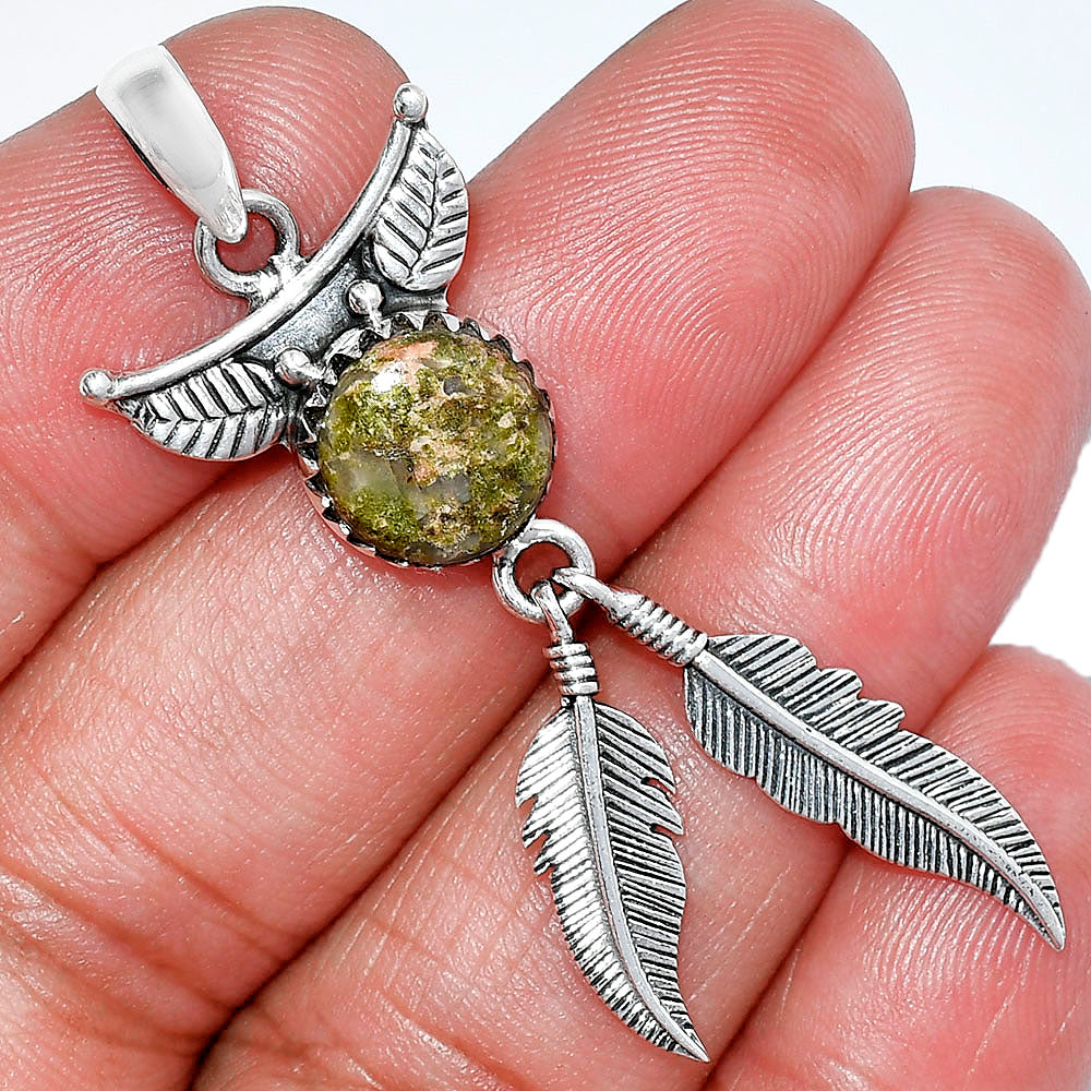 Feather - Natural Unakite Pendant P-1284 SDP152943