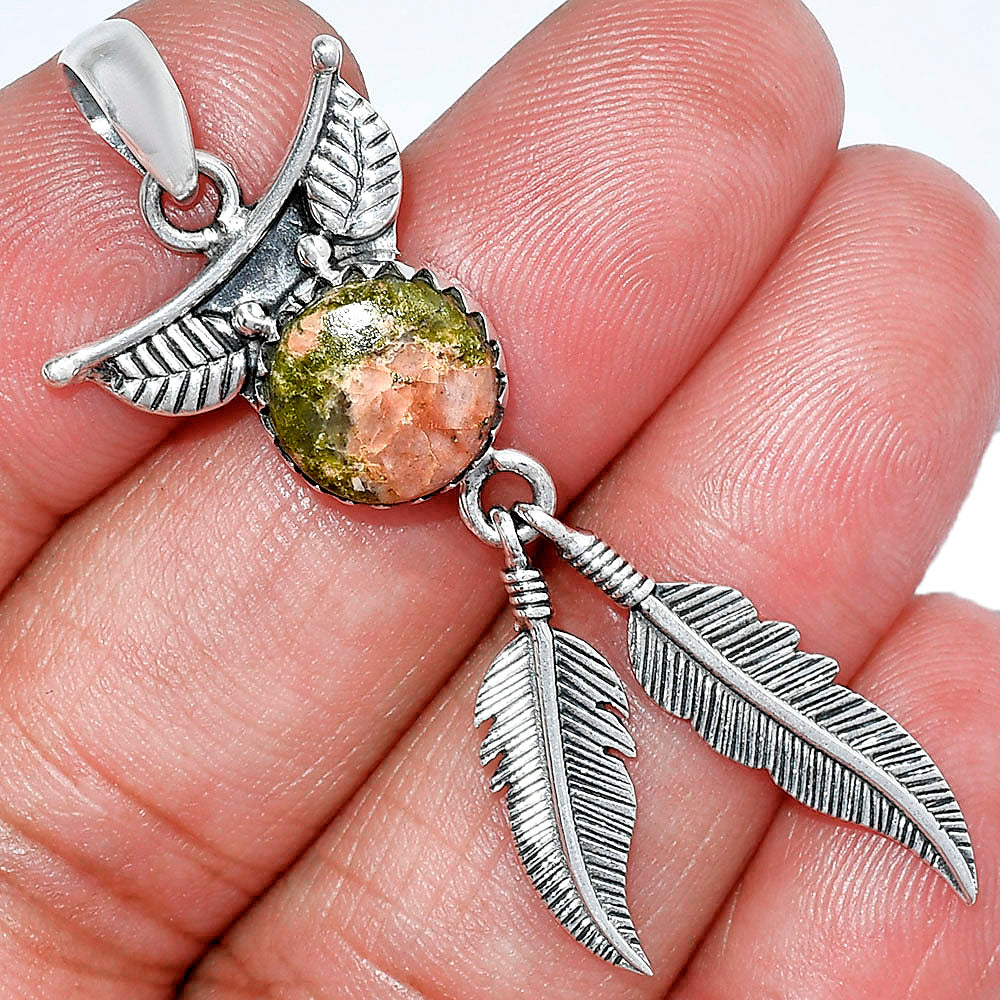 Feather - Natural Unakite Pendant P-1284 SDP152944