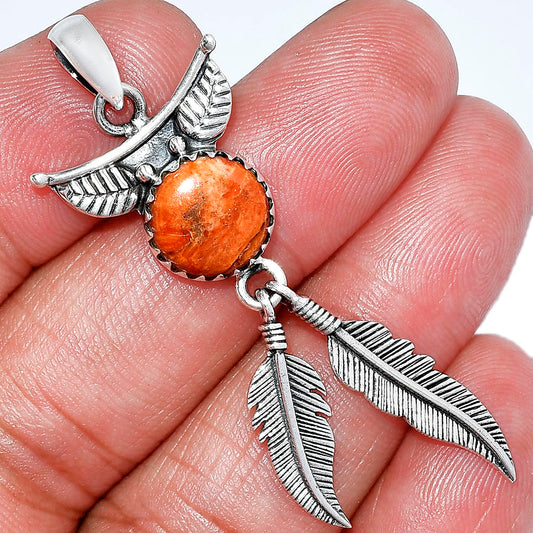 Feather - Natural Red Sponge Coral Pendant P-1284 SDP152952