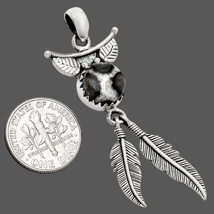 Feather - Black Flower Fossil Coral Pendant P-1284 SDP152960