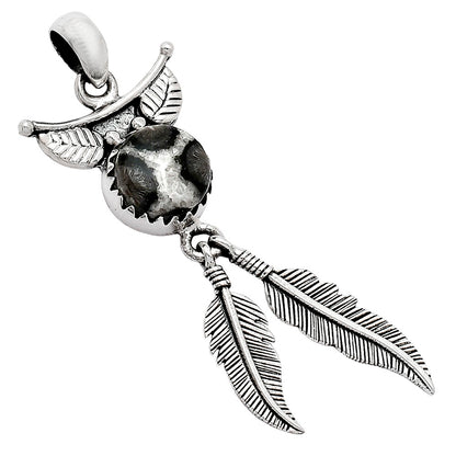 Feather - Black Flower Fossil Coral Pendant P-1284 SDP152960