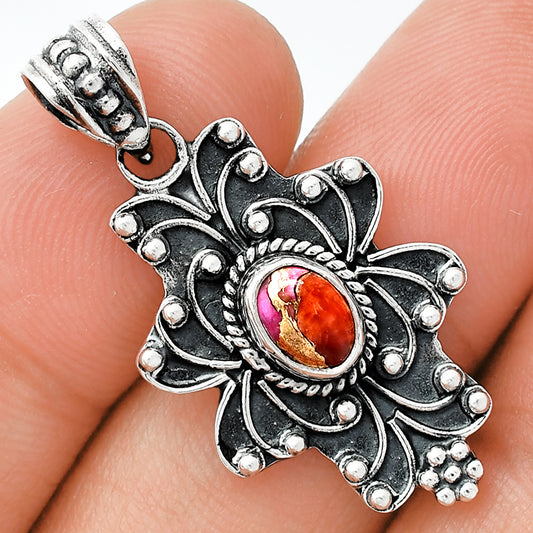 Kingman Orange Dahlia Turquoise Pendant P-1558 SDP153093