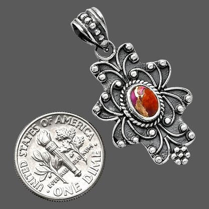 Kingman Orange Dahlia Turquoise Pendant P-1558 SDP153093