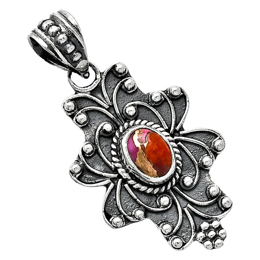 Kingman Orange Dahlia Turquoise Pendant P-1558 SDP153093