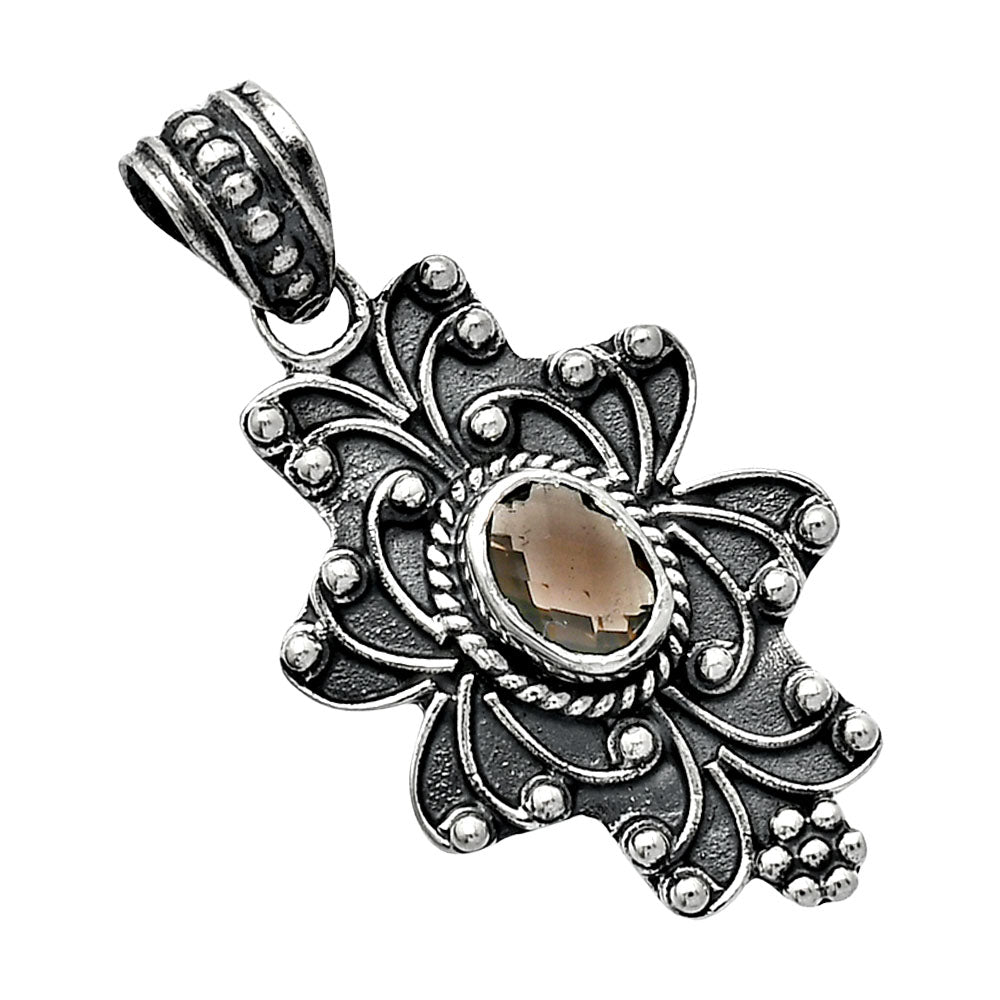 Smoky Quartz Checker Briolette Pendant P-1558 SDP153143
