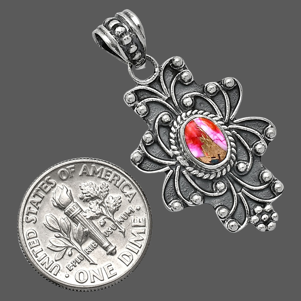Kingman Orange Dahlia Turquoise Pendant P-1558 SDP153145
