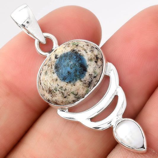 K2 Blue - Azurite In Quartz and Pearl Pendant P-1693 SDP154141