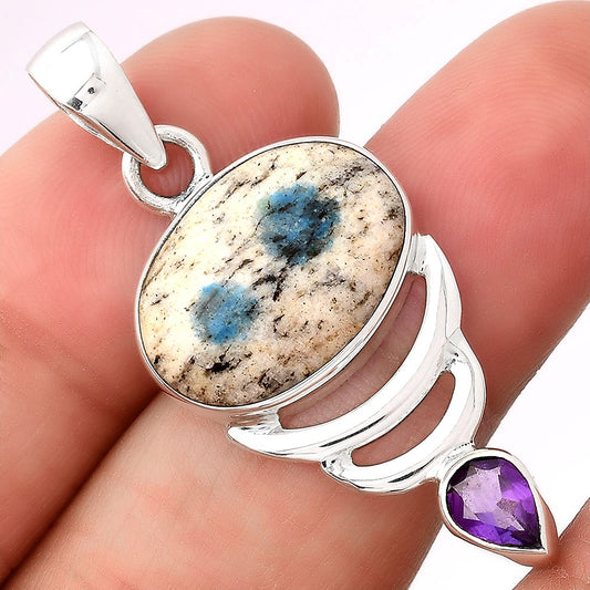 K2 Blue Azurite In Quartz & Amethyst Pendant P-1693 SDP154142