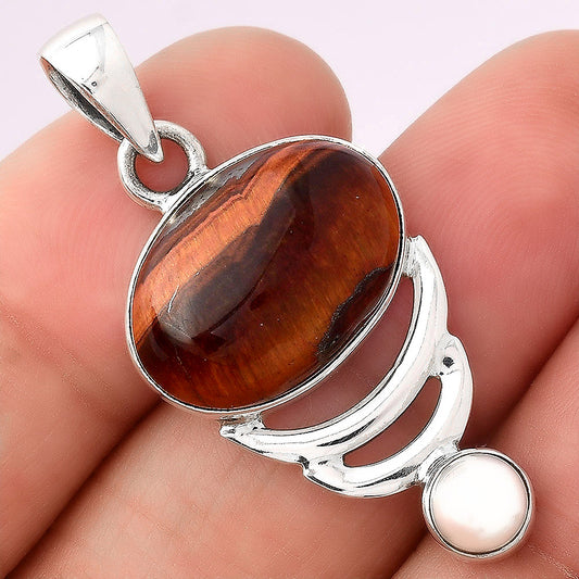 Natural Red Tiger Eye and Pearl Pendant P-1693 SDP154144
