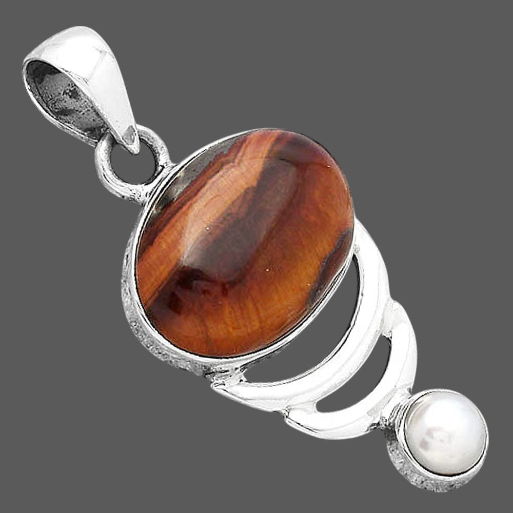 Natural Red Tiger Eye and Pearl Pendant P-1693 SDP154144
