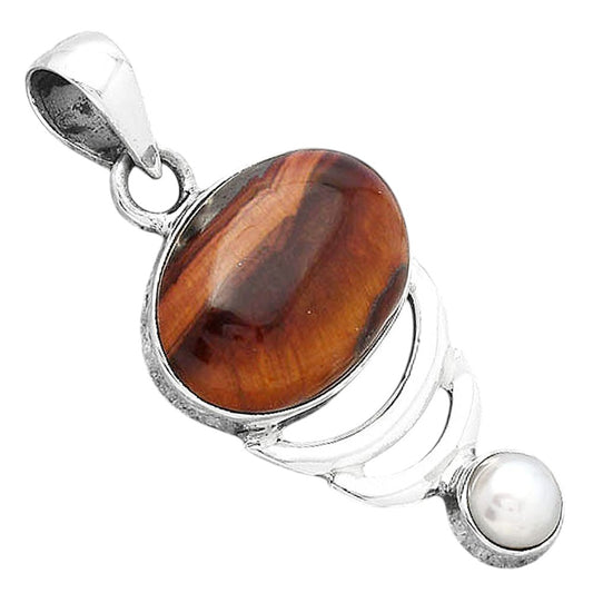 Natural Red Tiger Eye and Pearl Pendant P-1693 SDP154144