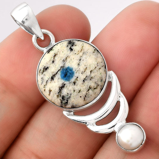 K2 Blue - Azurite In Quartz and Pearl Pendant P-1693 SDP154146