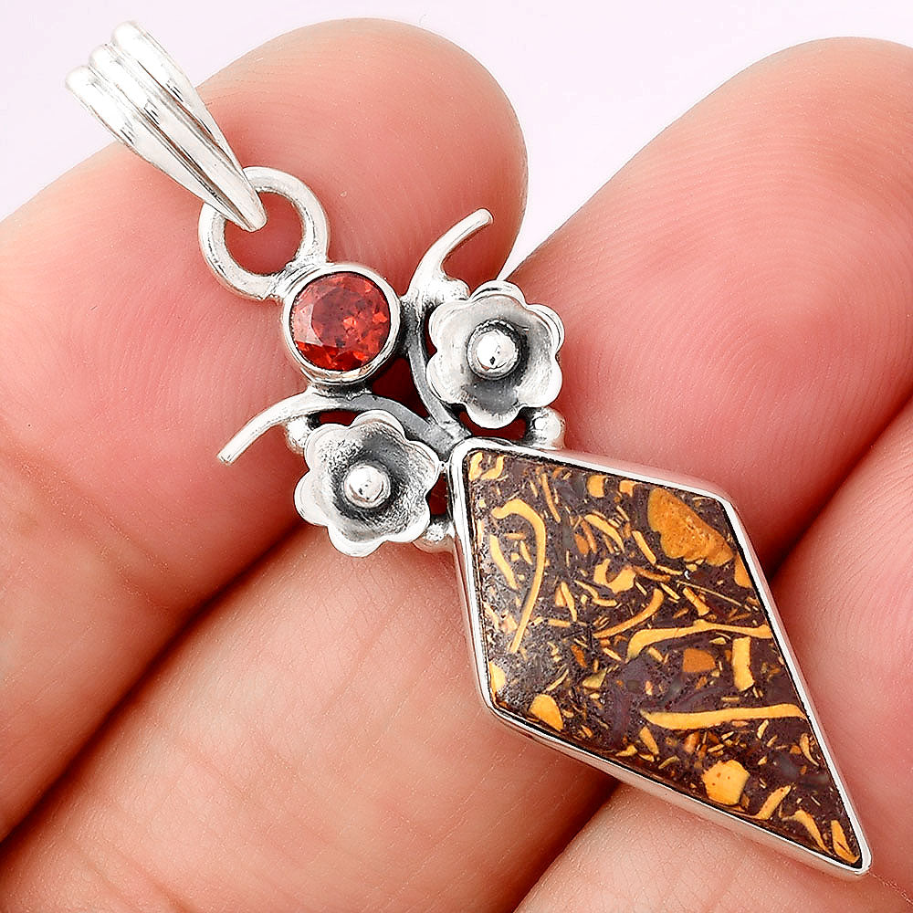 Coquina Fossil Jasper and Garnet Pendant P-1695 SDP154159