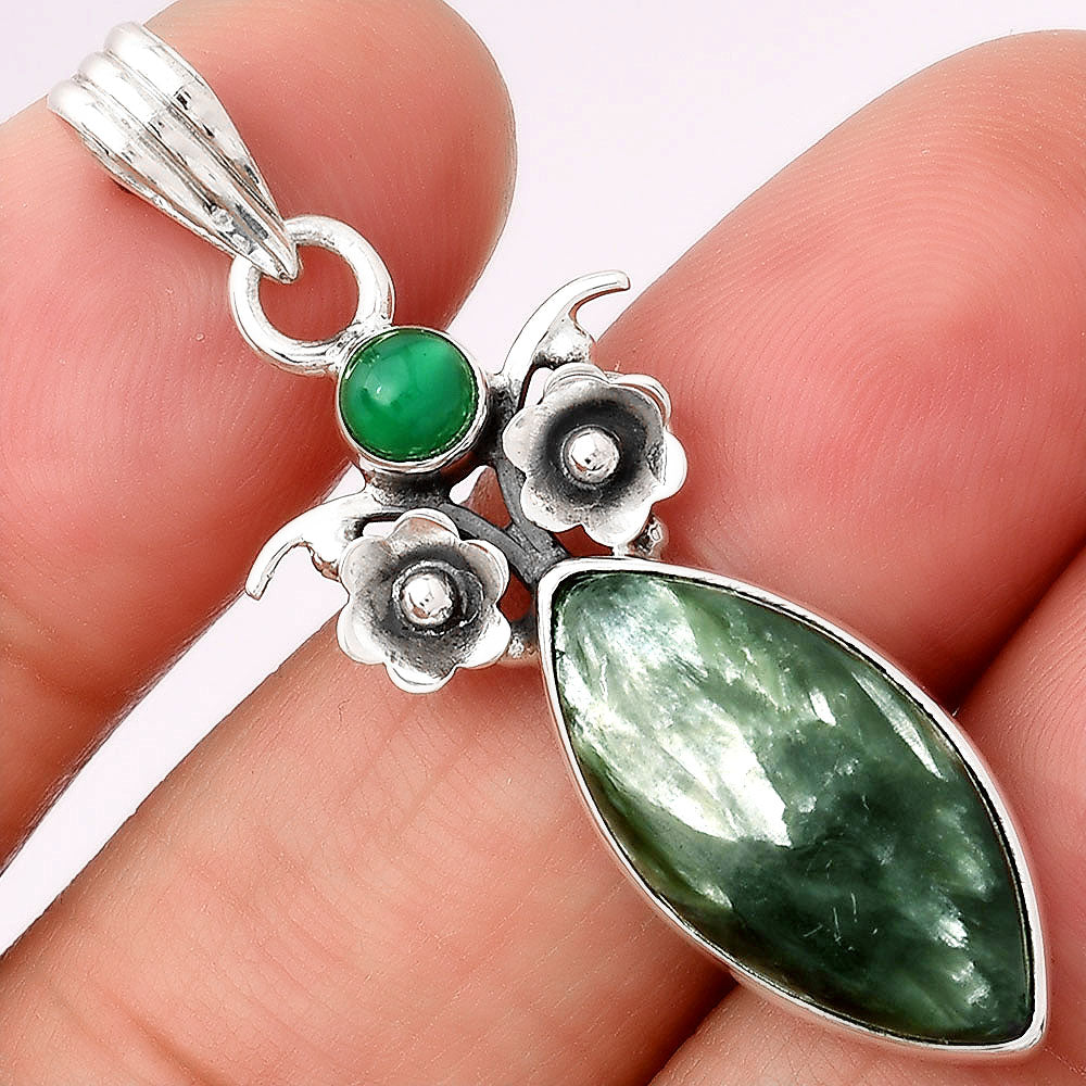 Russian Seraphinite and Green Onyx Pendant P-1695 SDP154160