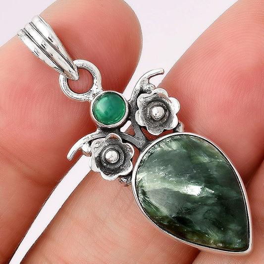 Russian Seraphinite and Green Onyx Pendant P-1695 SDP154162