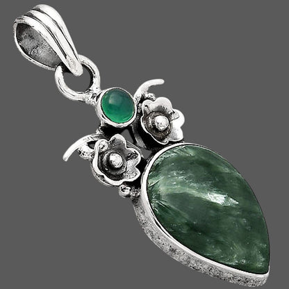 Russian Seraphinite and Green Onyx Pendant P-1695 SDP154162