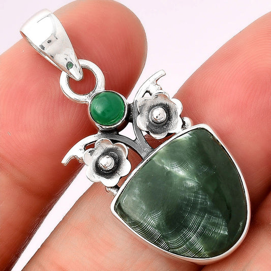 Russian Seraphinite and Green Onyx Pendant P-1695 SDP154163