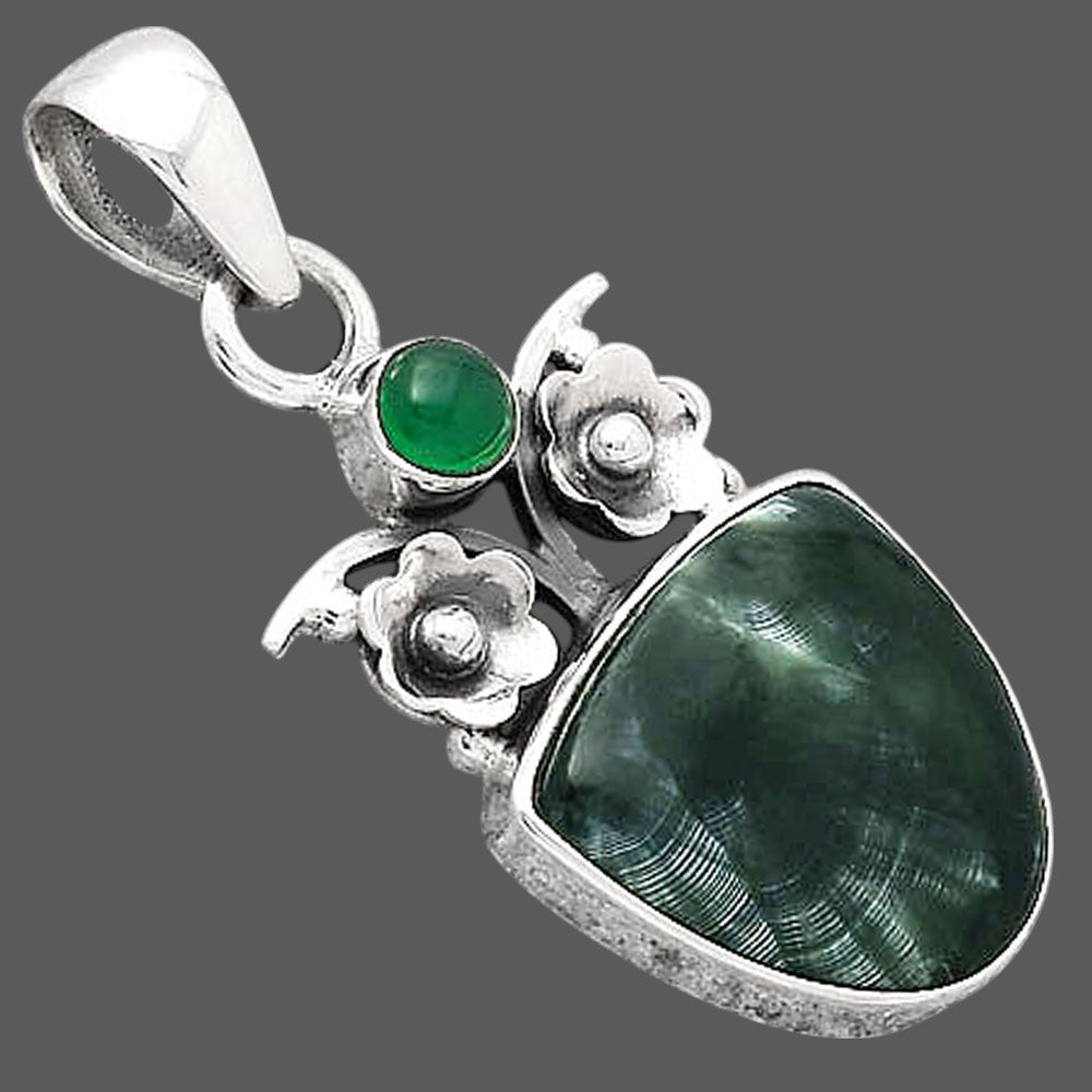 Russian Seraphinite and Green Onyx Pendant P-1695 SDP154163