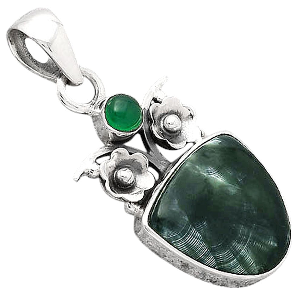 Russian Seraphinite and Green Onyx Pendant P-1695 SDP154163