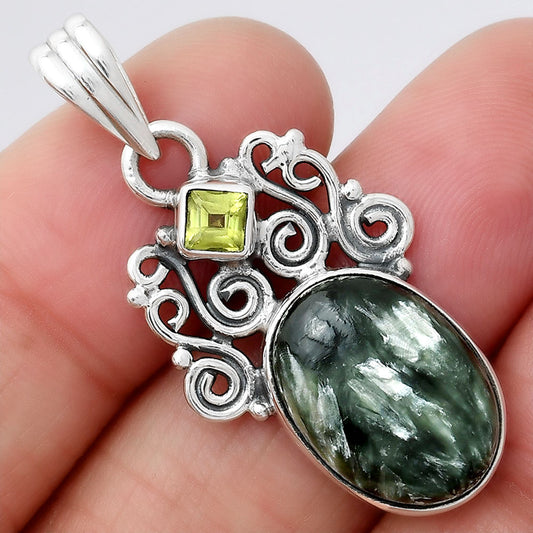 Russian Seraphinite and Peridot Pendant P-1697 SDP154200