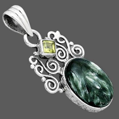 Russian Seraphinite and Peridot Pendant P-1697 SDP154200