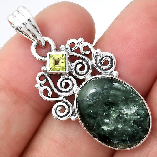 Russian Seraphinite and Peridot Pendant P-1697 SDP154205