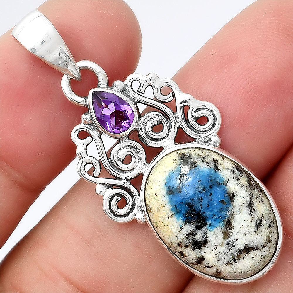 K2 Blue Azurite In Quartz & Amethyst Pendant P-1697 SDP154208