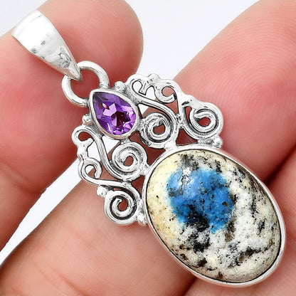 K2 Blue Azurite In Quartz & Amethyst Pendant P-1697 SDP154208