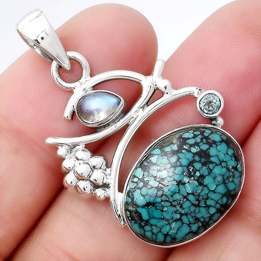 Lucky Charm Tibetan Turquoise, Moonstone & Sky Topaz Pendant P-1704 SDP154230