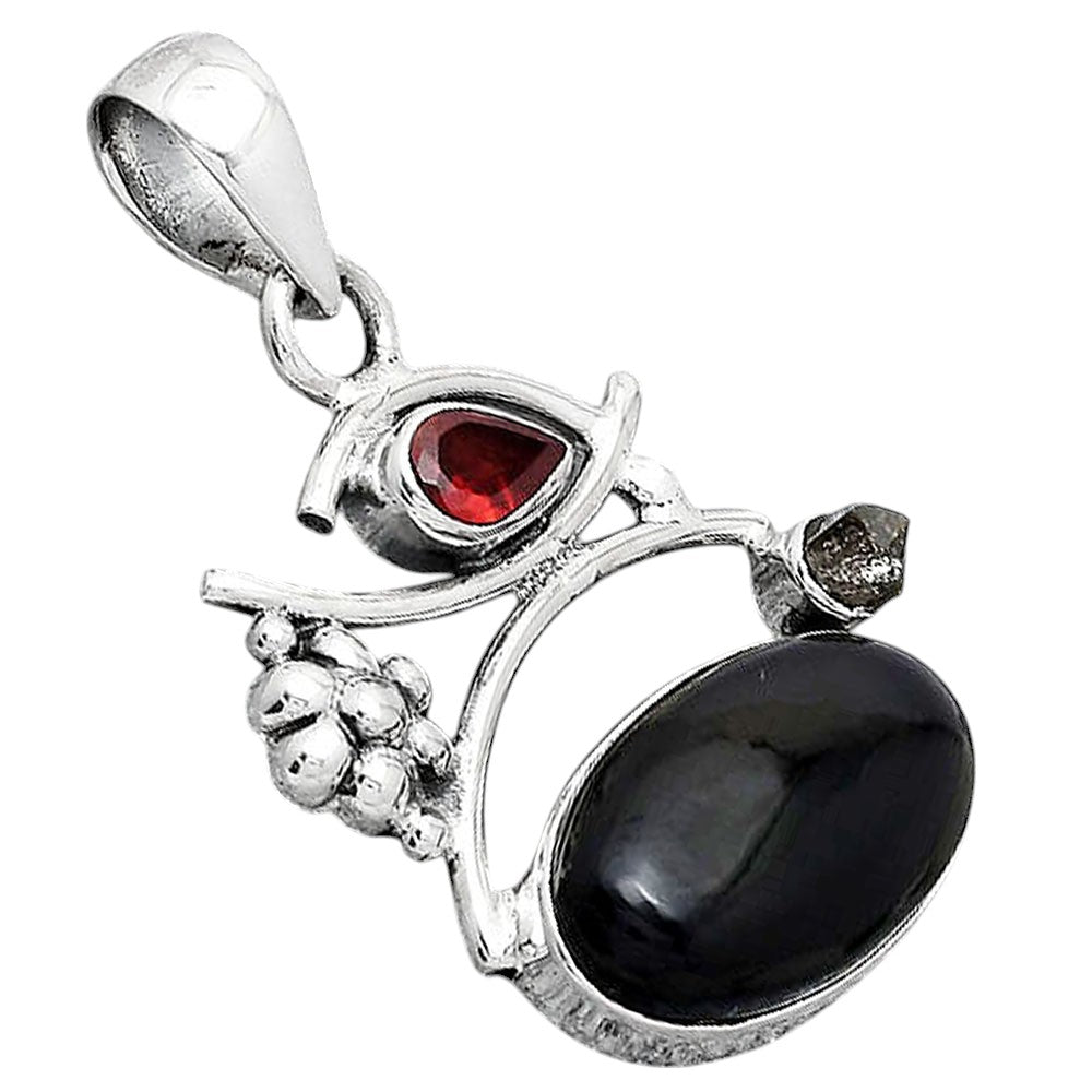 Tektite Cab, Garnet & Herkimer Diamond Pendant P-1704 SDP154241