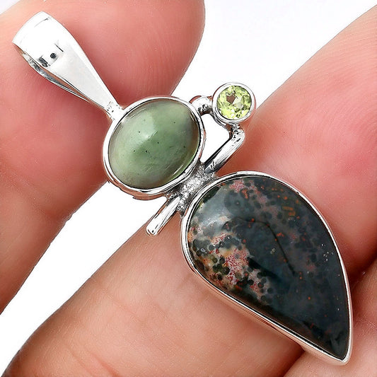 Blood Stone, Nephrite Jade & Peridot Pendant P-1708 SDP154278