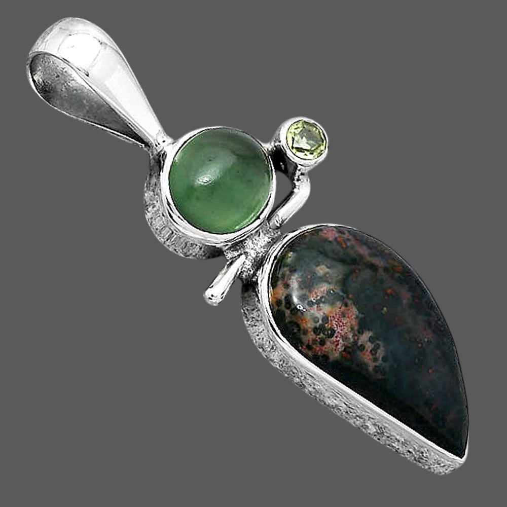 Blood Stone, Nephrite Jade & Peridot Pendant P-1708 SDP154278