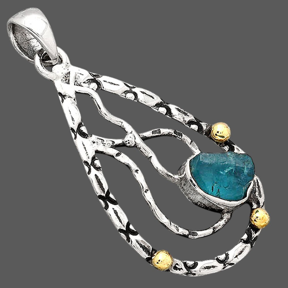 Neon Blue Apatite Rough - Madagascar Pendant P-1709 SDP154292