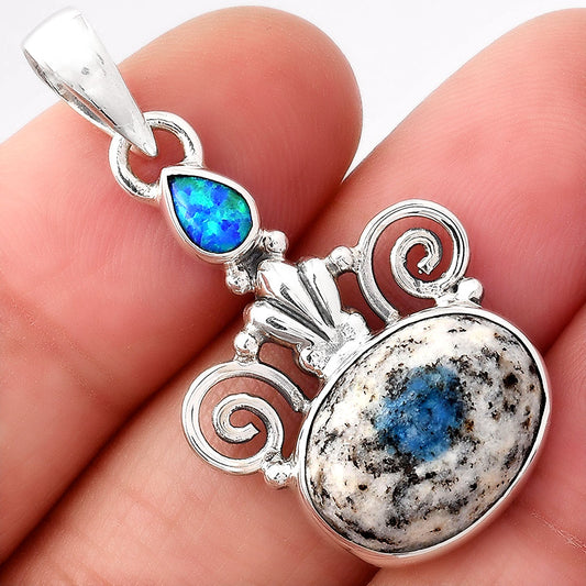 K2 Blue Azurite In Quartz & Fire Opal Pendant P-1710 SDP154298