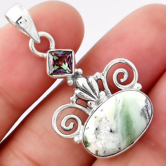 Dendritic Chrysoprase Africa and Mystic Topaz Pendant P-1710 SDP154301