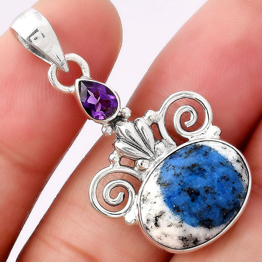 K2 Blue Azurite In Quartz & Amethyst Pendant P-1710 SDP154304