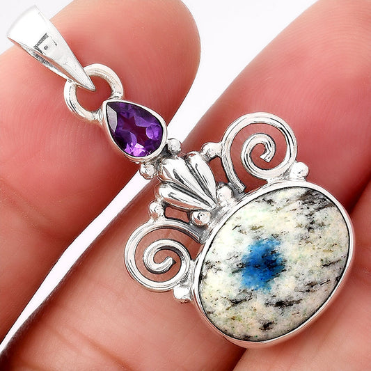 K2 Blue Azurite In Quartz & Amethyst Pendant P-1710 SDP154305