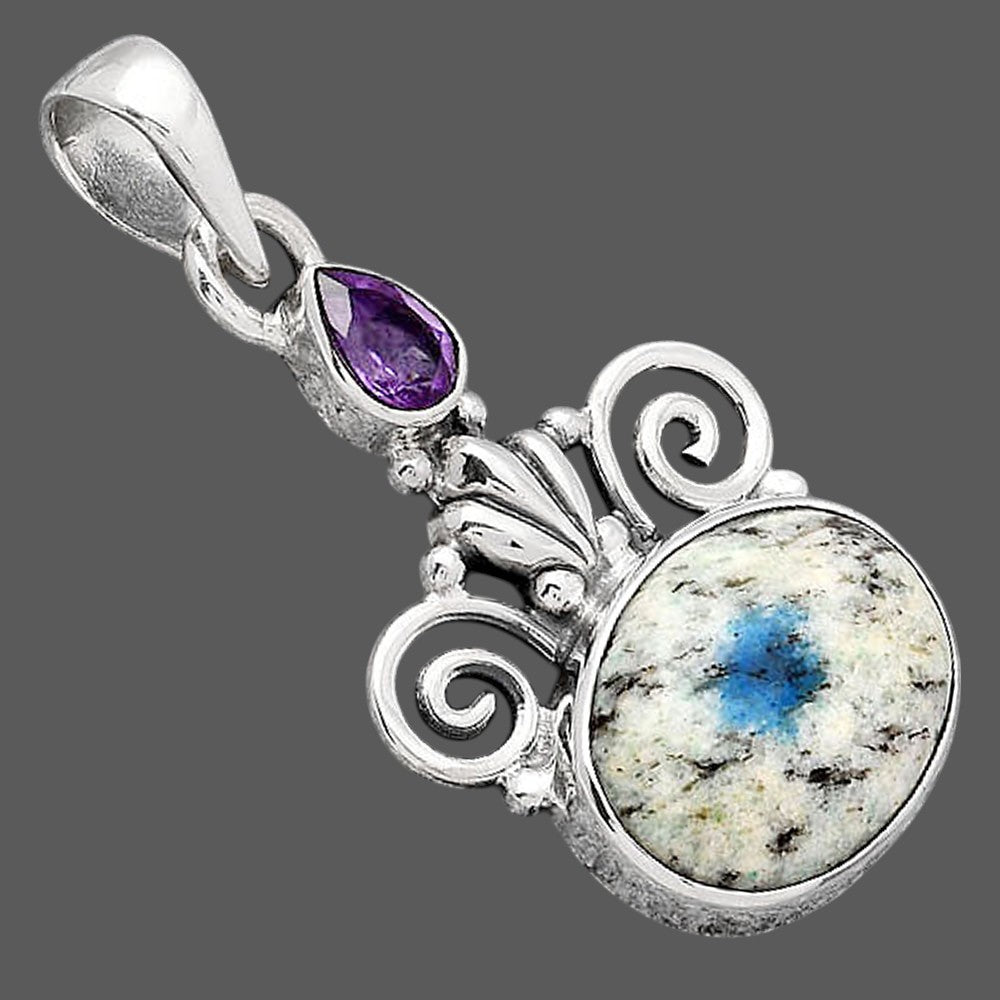 K2 Blue Azurite In Quartz & Amethyst Pendant P-1710 SDP154305