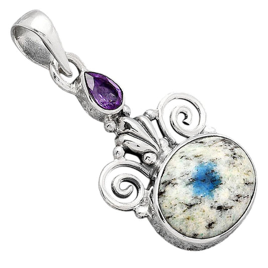 K2 Blue Azurite In Quartz & Amethyst Pendant P-1710 SDP154305