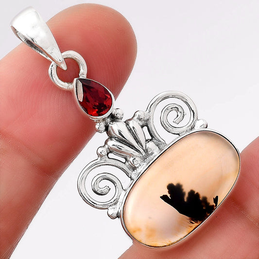Scenic Dendritic Agate and Garnet Pendant P-1710 SDP154307