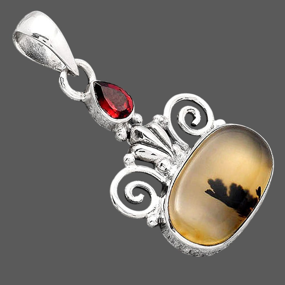 Scenic Dendritic Agate and Garnet Pendant P-1710 SDP154307